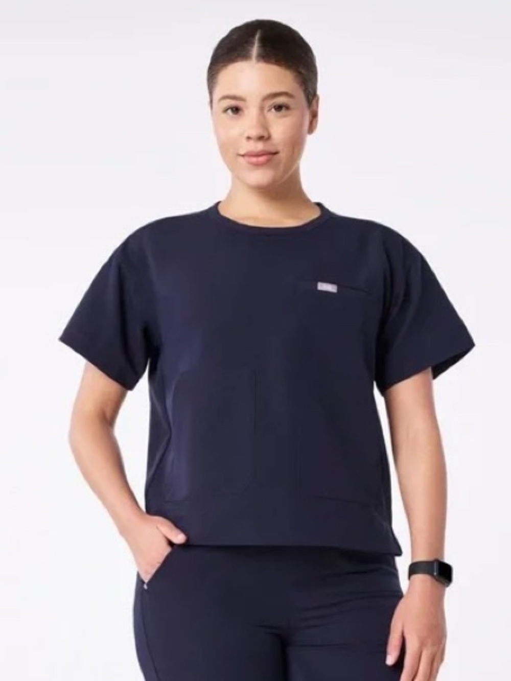 Figs Navy Canela Crew Neck Scrub Top